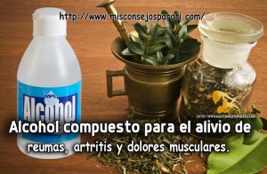 Alcohol compuesto para el alivio de reumas, artritis y dolores musculares.